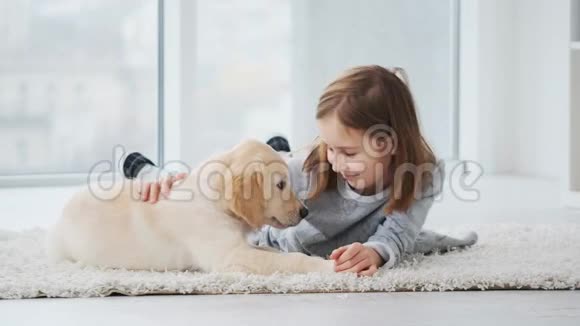 女孩和小狗玩视频的预览图