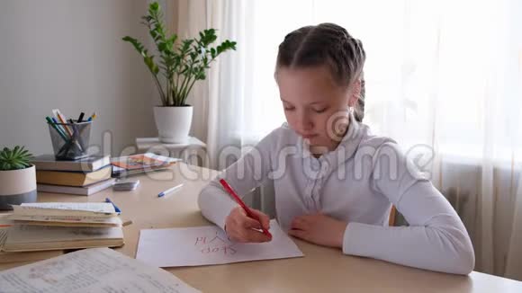 女学生做家庭作业社会距离自我孤立家庭学校在线教育家庭教育视频的预览图