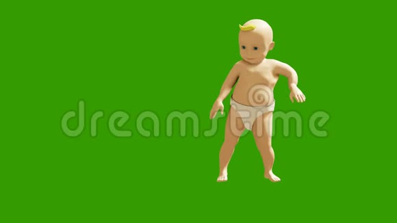 一个小孩子在绿色的屏幕上跳舞3D染小舞蹈儿童动画循环动画视频的预览图