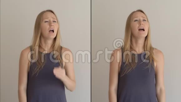 一个年轻女人打喷嚏时不适当和适当的综合图像视频的预览图