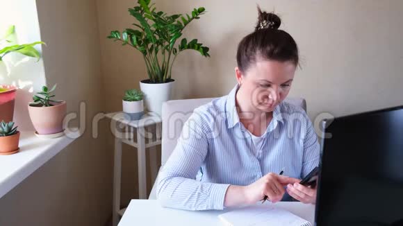 女性程序员或自由职业者在家工作远程家庭办公室远程工作概念视频的预览图