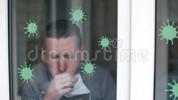 窗户上的病毒和咳嗽男人视频的预览图