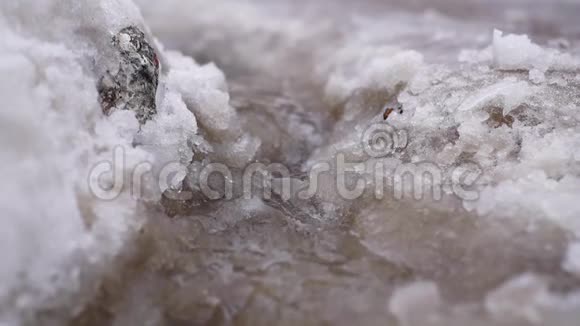 融雪的特写春天融化的雪视频的预览图