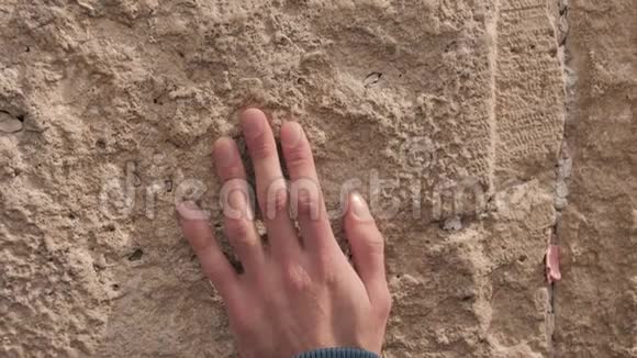 长城或西墙在耶路撒冷特写的一个手吹石头西墙或科特尔视频的预览图