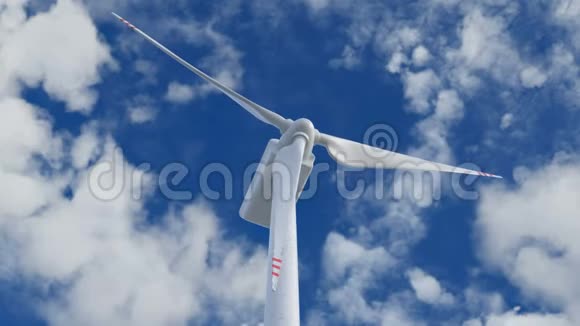 一台风力涡轮机在美丽的蓝天上产生清洁能源视频的预览图