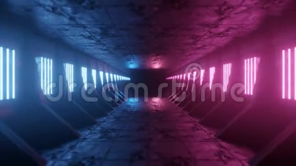 三维霓虹灯走廊抽象无缝背景循环4K动画荧光紫外线视频的预览图