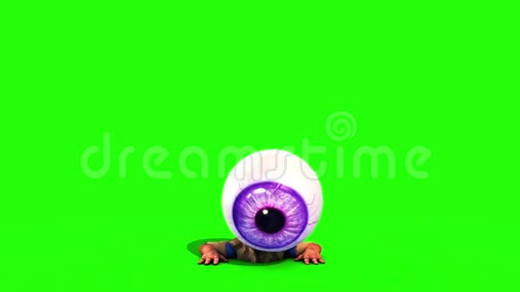 怪物眼人看周围绿色屏幕前3D渲染动画视频的预览图