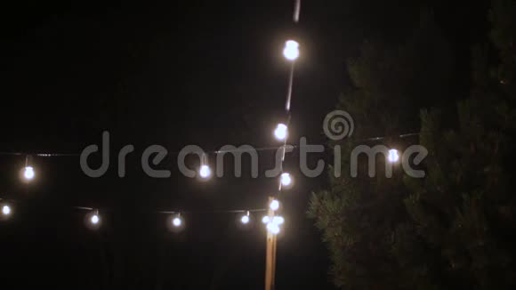 节日装饰弦灯在夜间露天悬挂和发光视频的预览图