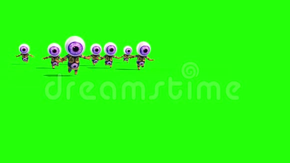 群怪眼人运行绿色屏幕3D渲染动画视频的预览图