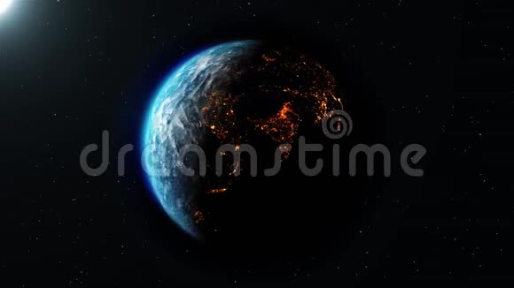 行星地球在夜间循环中旋转的真实运动图形动画视频的预览图