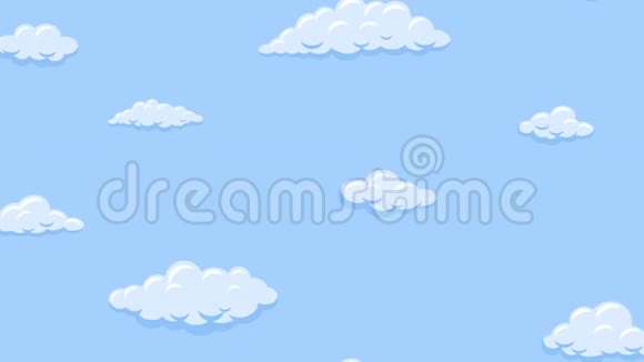 卡通云垂直漂浮在蓝天上后台无缝循环动画视频的预览图