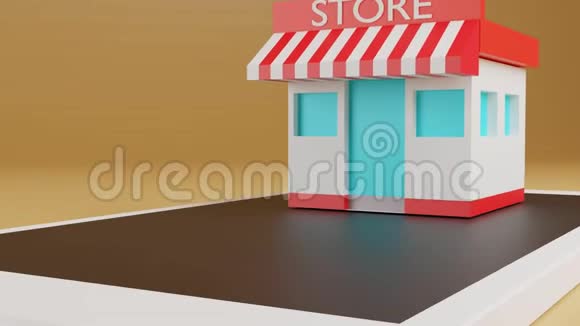 动画在线购物电子商务商店和盒子在智能手机3d渲染视频的预览图