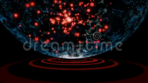 蓝丛球体全息图旋转在红色虚拟hud轮表面的黑暗背景视频的预览图