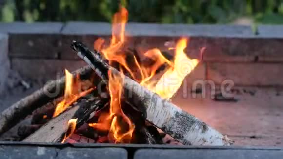 在一个烧烤砖的房子里有一小堆木头烧烤串视频的预览图