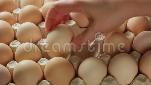 手把新鲜的鸡蛋放在纸盘里视频的预览图