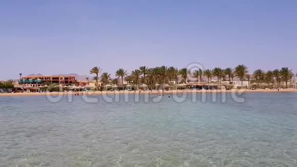在埃及有雨伞和日光浴的海滩红海海岸度假村视频的预览图