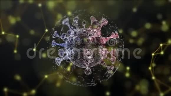 危险病毒漂浮和生长在黑色背景与离焦发光丛网视频的预览图