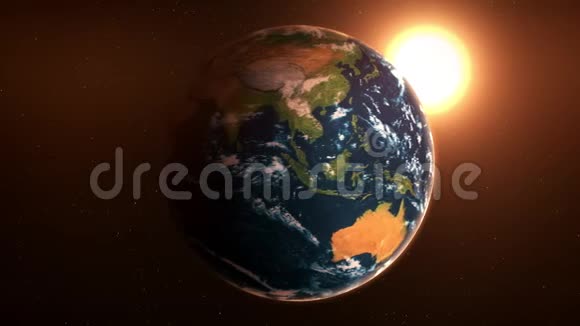 3与太阳和恒星循环背景的旋转行星地球视频的预览图