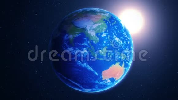 3与太阳和恒星循环背景的旋转行星地球视频的预览图