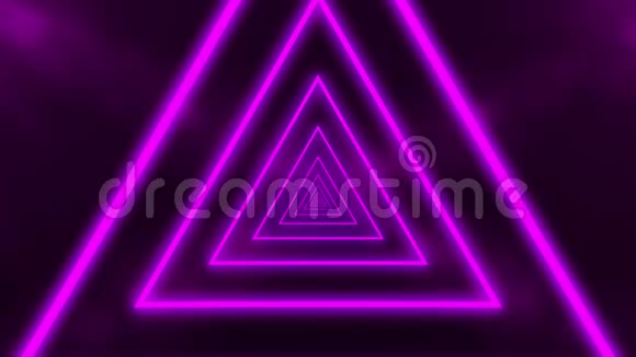 抽象背景与霓虹灯三角形循环动画形成隧道紫色线条CG动画三维渲染视频的预览图