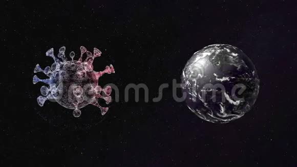 抽象行星和病毒细胞并排漂浮在黑色背景上视频的预览图
