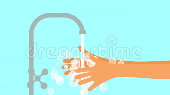 用肥皂和自来水洗手危险大流行冠状病毒的概念4k卡通动画视频的预览图
