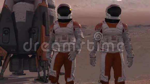 宇航员穿着太空服在火星表面行走探索火星任务未来殖民和视频的预览图