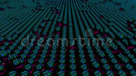 许多具有反射的霓虹灯球的表面三维渲染现代等距背景计算机生成视频的预览图