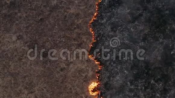 俯视图并用火线飞过田野史诗视频拍摄烟云火的蔓延视频的预览图
