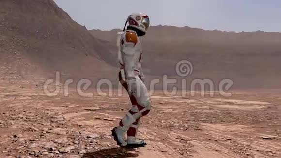 宇航员穿着太空服在火星表面行走探索火星任务未来殖民和视频的预览图