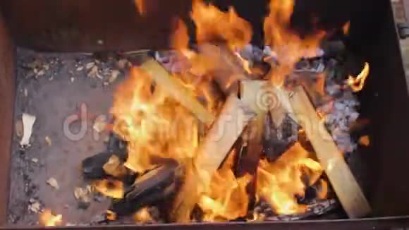 火焰烧烤烤炉柴火火花视频的预览图