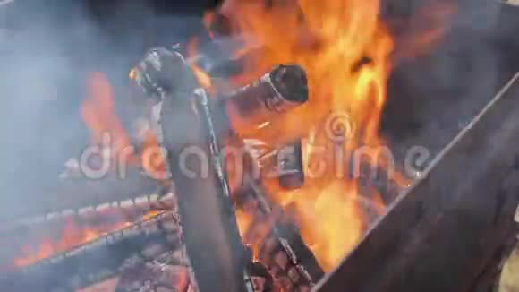火焰烧烤烤炉柴火火花视频的预览图