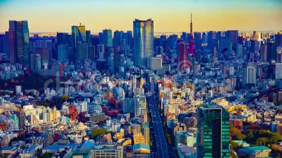 东京城市全景高角度倾斜的时间推移视频的预览图