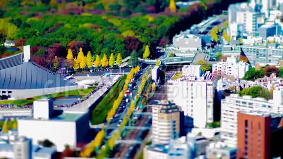 东京都市大角度倾斜倾斜的微型城市景观时间推移视频的预览图