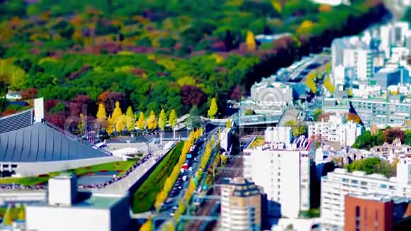 东京都市大角度倾斜倾斜的微型城市景观时间推移视频的预览图