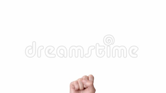 男人的手白色背景的隔离显示两个手指向上处插入文字或背景a的情绪视频的预览图