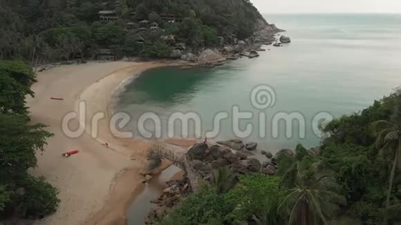 鸟瞰风景海滩前往泰国的野生丛林海波漏白沙棕榈树从下面经过视频的预览图