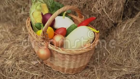 户外篮子里的水果和蔬菜视频的预览图