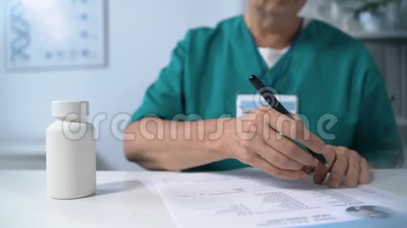 女性医生填写病人用药表格戴眼镜吃药视频的预览图