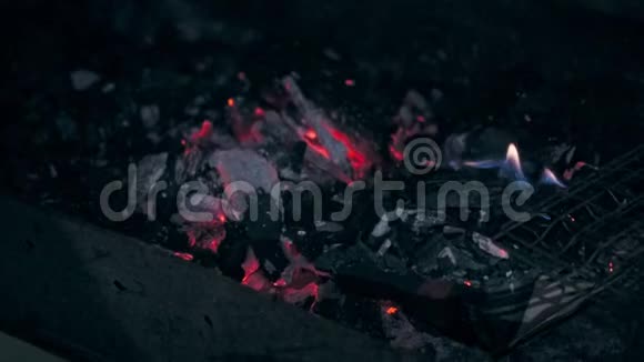 在烤架上慢慢地烫出漂亮的木炭视频的预览图