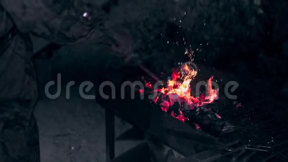 慢动作烤架上的热炭视频的预览图