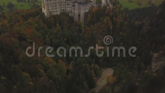 空气森林山脉夏季雾色彩的Neuschwanstein城堡景观视频的预览图