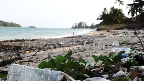 泰国海滨的塑料瓶和各种垃圾景观视频的预览图