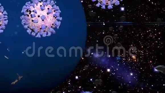 冠状病毒covid19围绕地球旋转3D动画黑色背景视频的预览图