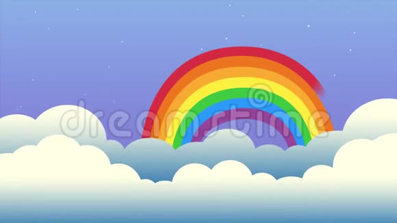 彩虹在夜空中与云和星星卡通运动图形视频的预览图