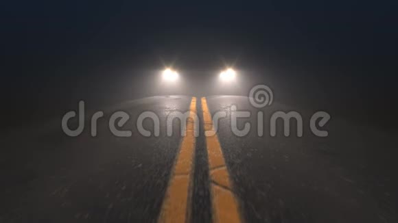 汽车前灯追踪摄像头在夜间道路上无缝循环动画视频的预览图