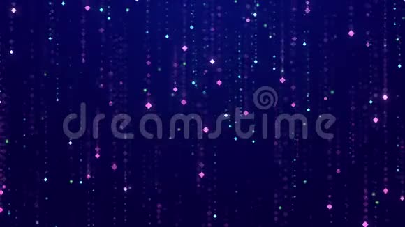 深蓝色背景下的粉红色和蓝色闪烁的菱形雨视频的预览图