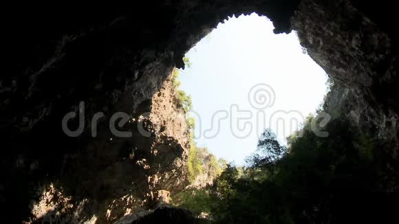 仰望洞穴中的一个大天窗视频的预览图