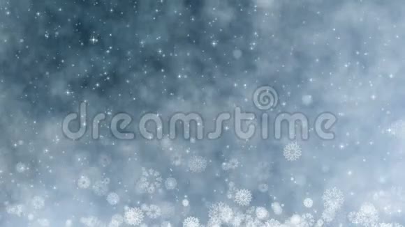 圣诞节节日贺卡冬天有雪花星星和雪无缝循环抽象新年背景视频的预览图
