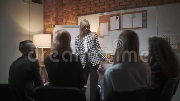 公司会议室年轻而有抱负的女性执行董事为公司致辞视频的预览图